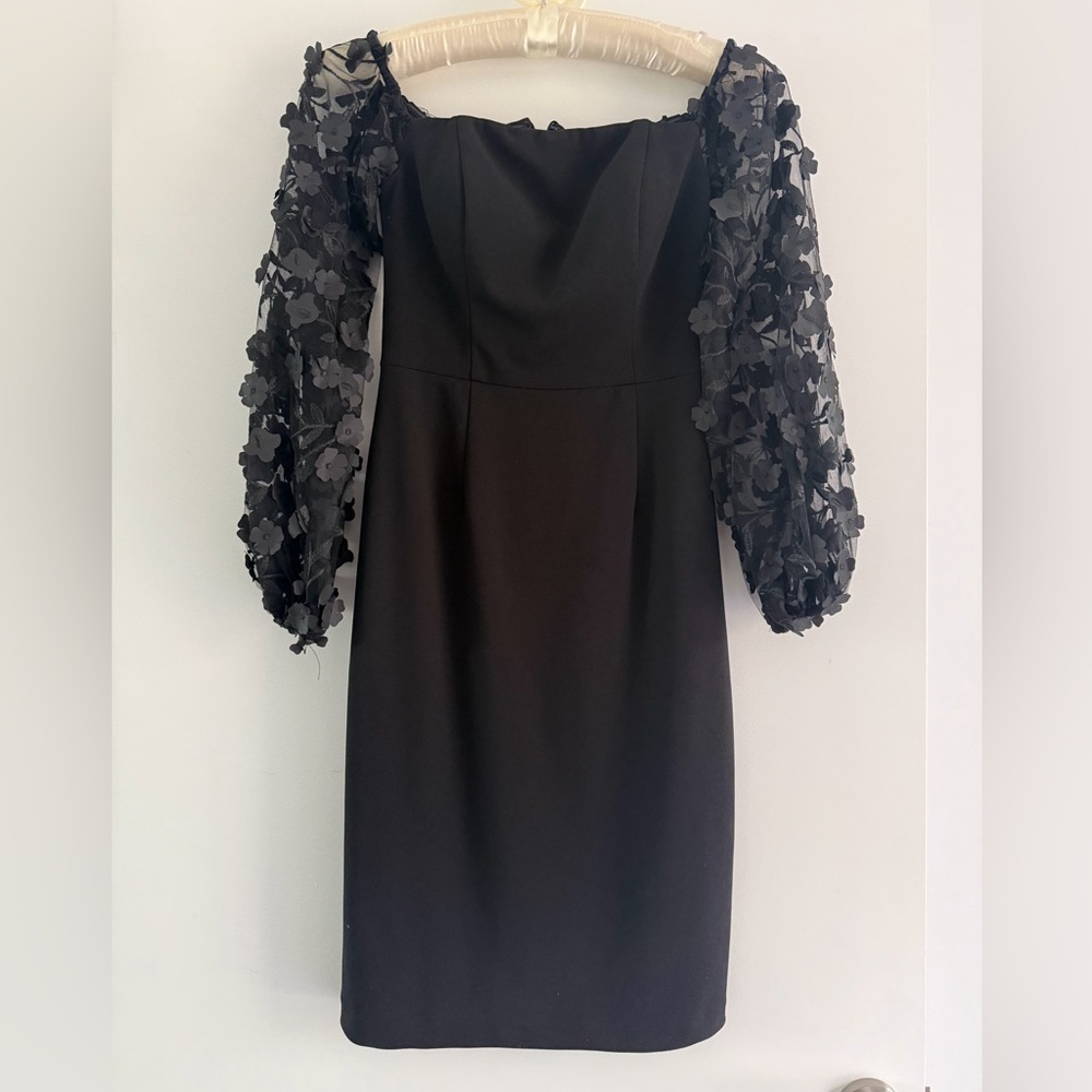 Eliza J Black Long Sleeve Dress with 3D Floral Sleeves